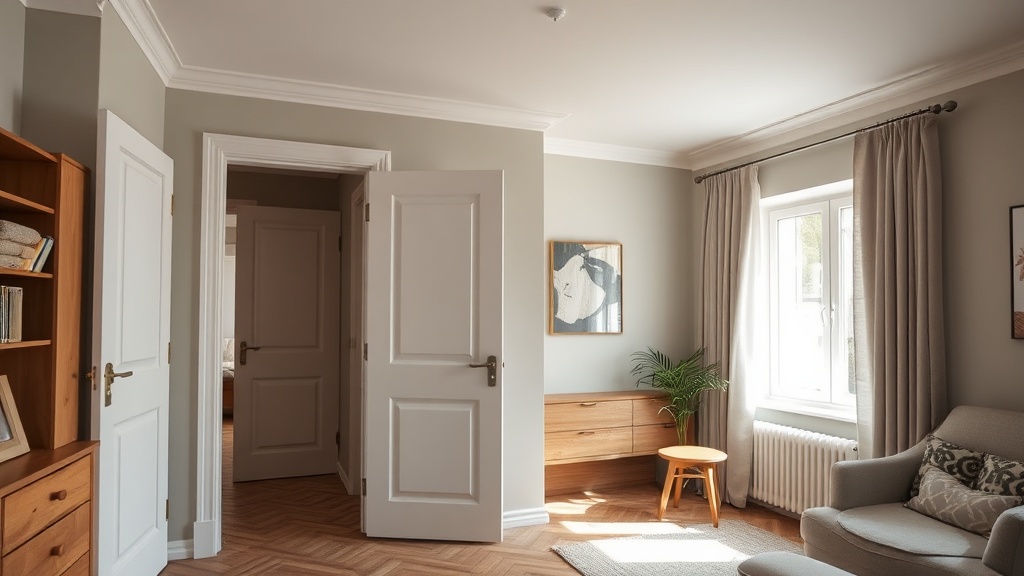 Monteur richtet eine weiße Zarge in einer Wohnungsöffnung aus, wichtig für Tür mit Zarge einbauen und passgenaue Montage im Altbau.