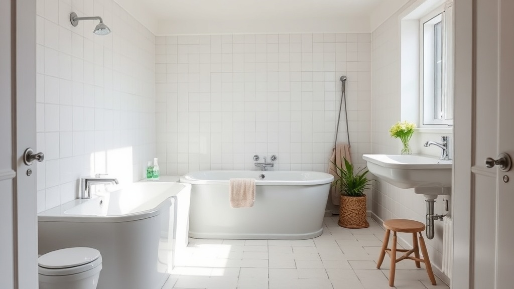 Helles Badezimmer im Altbau mit frisch erneuerter Silikonfuge an Badewanne und weißen Fliesen, geeignet für Badfugen erneuern Anleitung