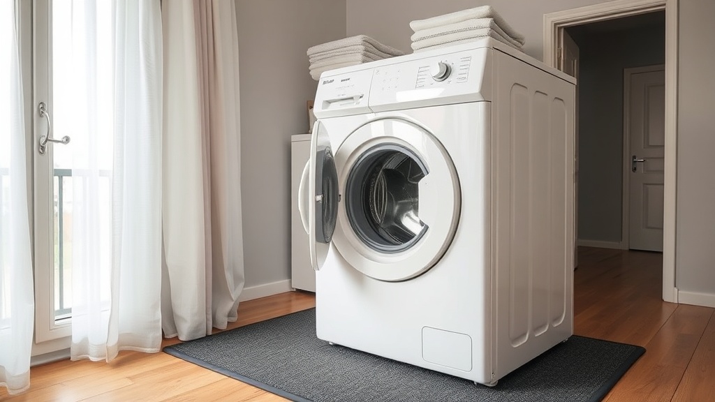 Ausgerichtete Waschmaschine auf Gummimatte in einer Altbauwohnung, praktische Lösung gegen Vibrationen und Waschmaschinen Lärm